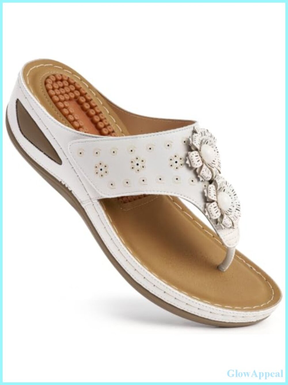 Womens Wedge Flip Flops Faux Leather Arch Support Summer Sandals